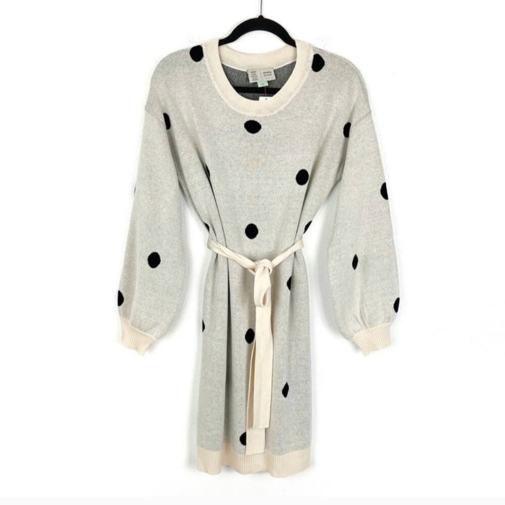 Anthropologie Cream Polka Dot Dress Sweater Size Small